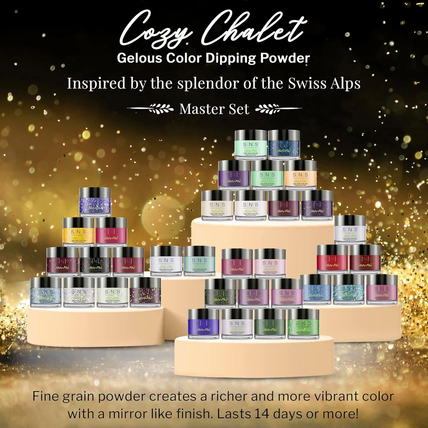 SNS Nails Dip Powder Kit, Gelous Color Dipping Powder Set - Cozy Chalet Master 36-Piece Set - Long-Lasting Dip Nail Color Lasts 14 Days – Low-Odor & No UV Lamp Required - 1 oz