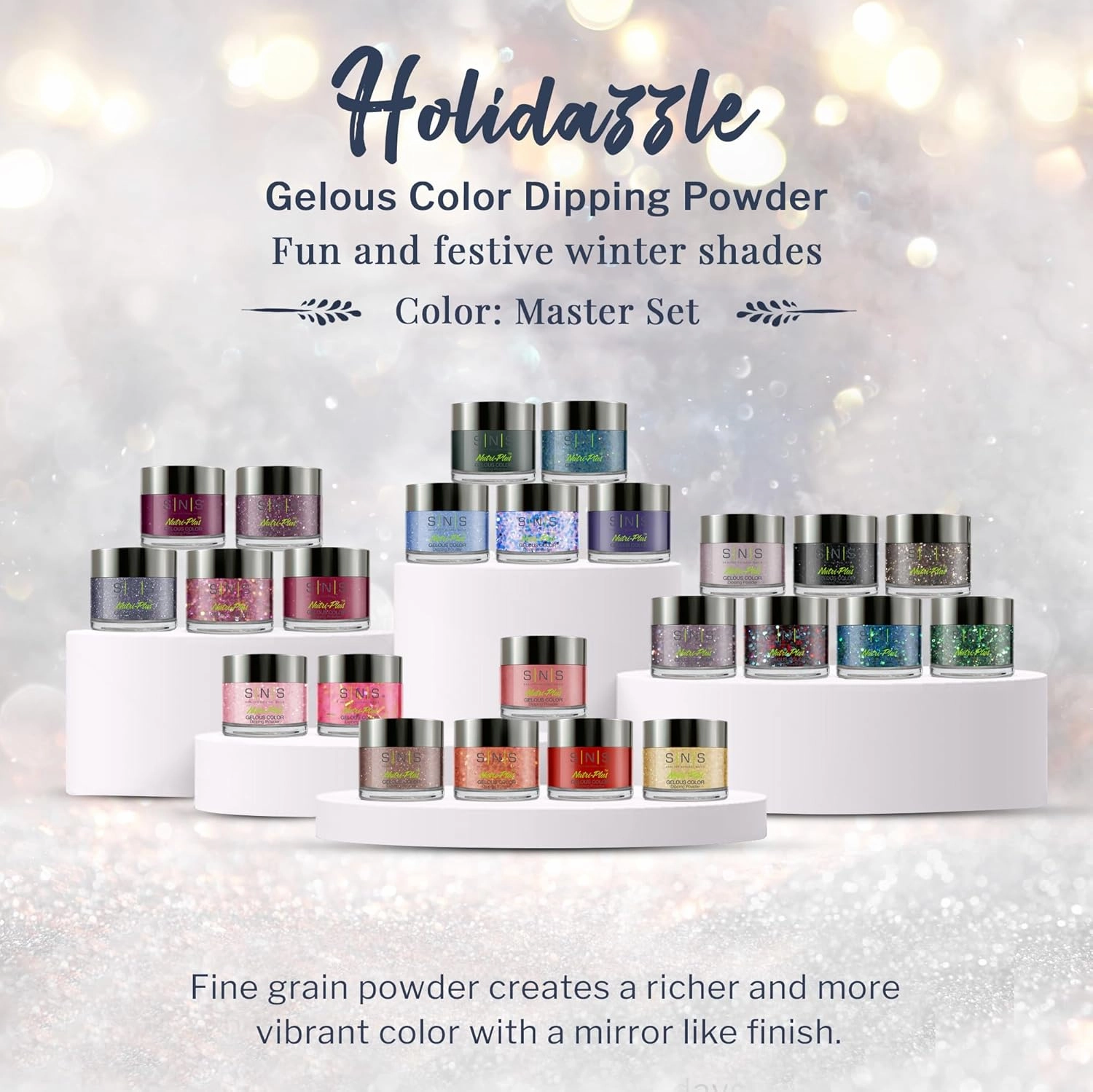 SNS Nails Dip Powder Kit, Gelous Color Dipping Powder Set - Holidazzle Master 24-Piece Set - Long-Lasting Acrylic Nail Color & Polish Lasts 14 Days - Low-Odor & No UV Lamp - 1 Oz