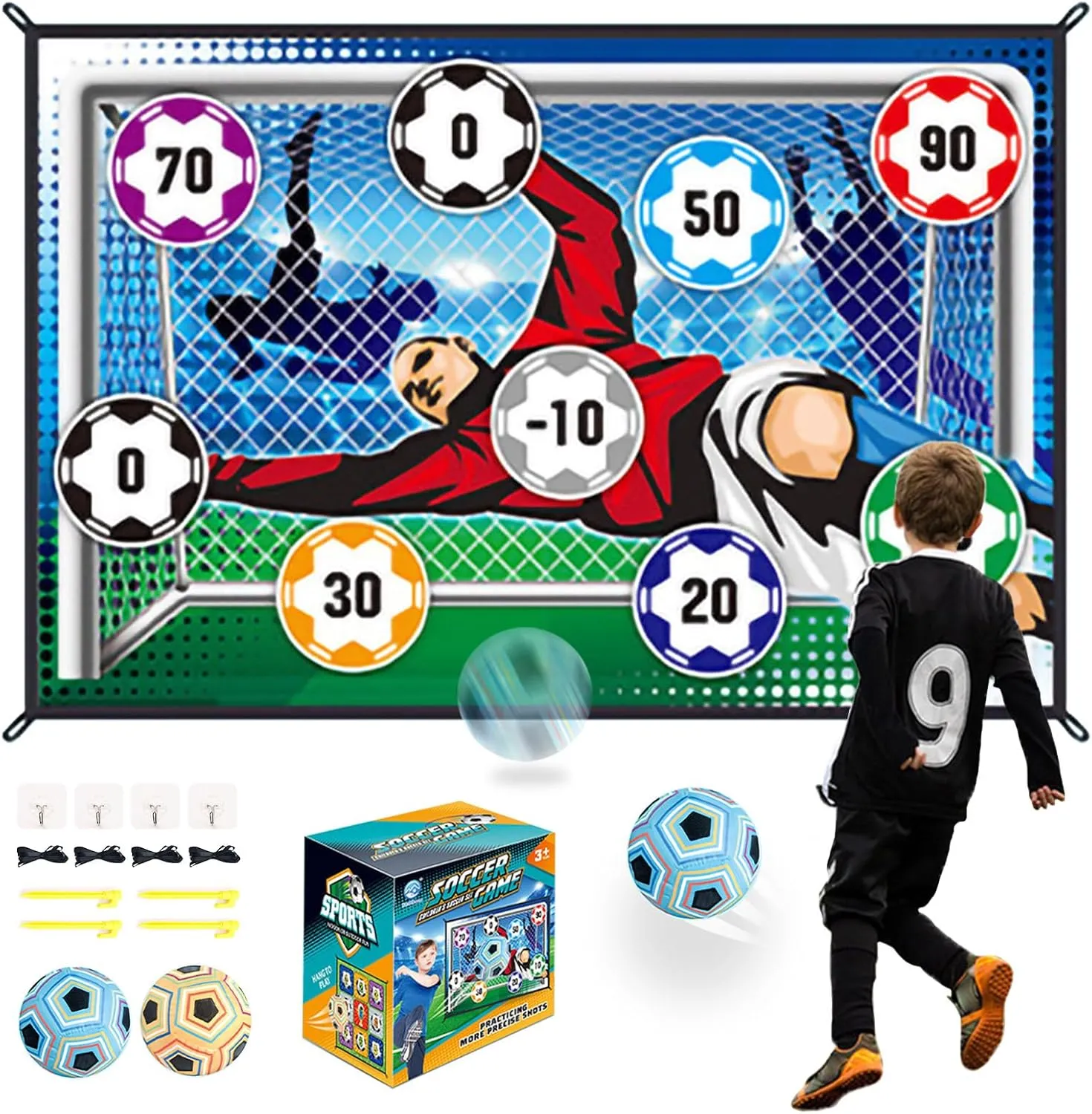 Soccer Ball Game Mat Set, Soccer Ball Indoor Target Toss Party Game, Sports Toys and Gift for Kids Boys Girls for 3 4 5 6 7 8 Year Old Boy Toys Birthday Christmas