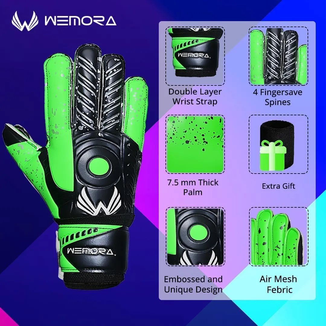 Soccer Goalie Gloves Fingersave for Kids Youth Adults with 7.5MM Strong Grip Palm Flexible Finger Spines Goalkeeper Gloves