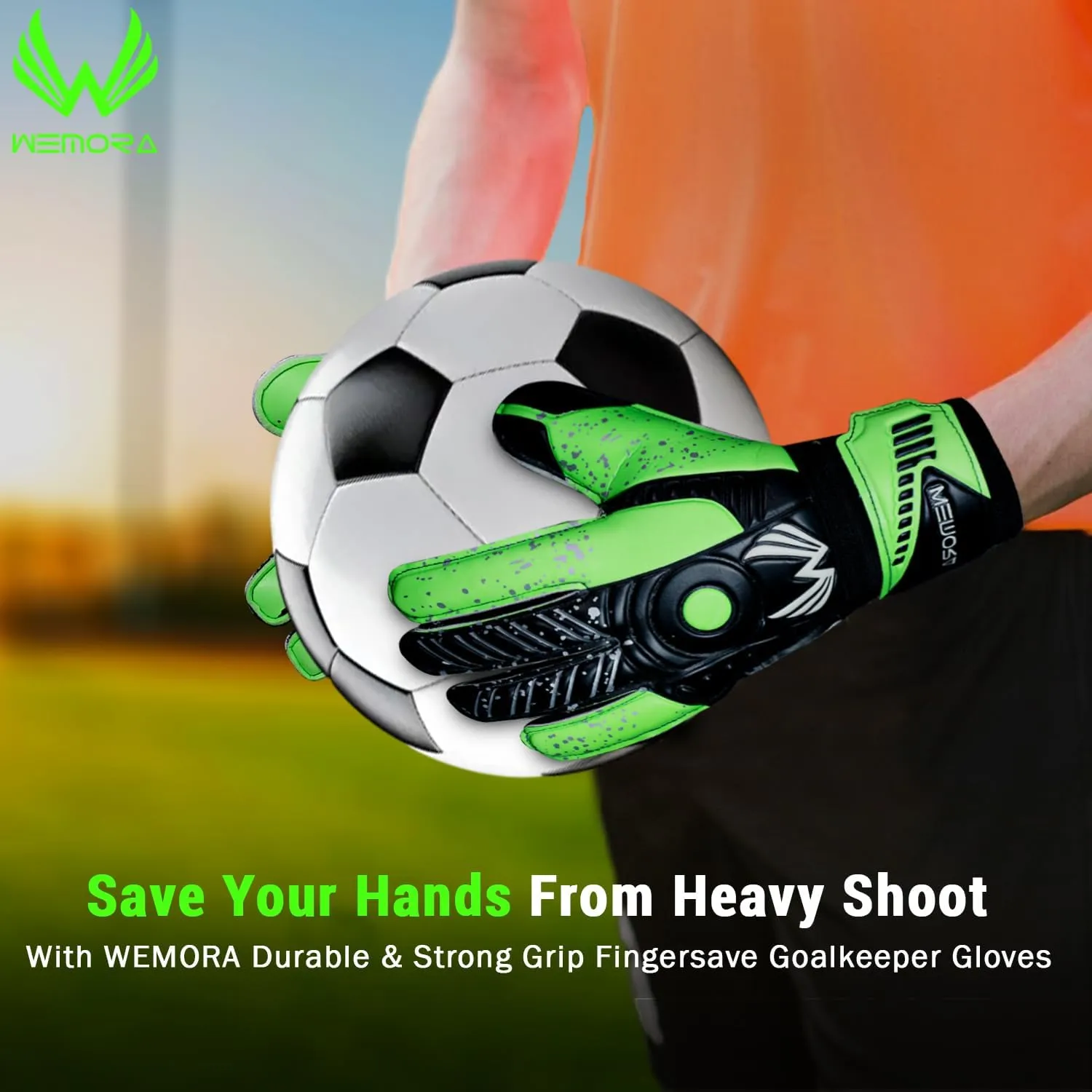 Soccer Goalie Gloves Fingersave for Kids Youth Adults with 7.5MM Strong Grip Palm Flexible Finger Spines Goalkeeper Gloves