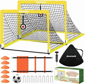 Soccer Goal, Kids Soccer Goals for Backyard Set of 2, 4x3ft Portable Soccer Goal Pop Up Soccer Net, Kids Soccer Net Training Equipment with Soccer Ball, Ladder, Cones, Targets