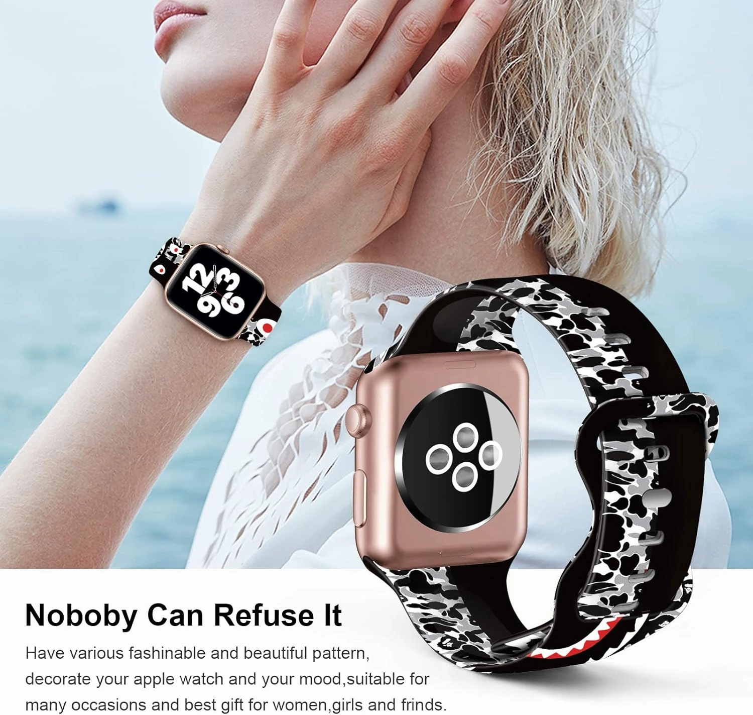 Soft Silicone Pattern Printed Bands Compatible with Apple Watch Band 38mm 40mm /42mm 44mm Men Women Sport Replacement Wrist Strap for iWatch Series 6 5 4 3 2 1 SE