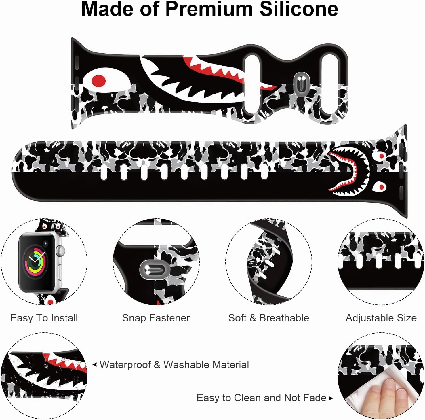 Soft Silicone Pattern Printed Bands Compatible with Apple Watch Band 38mm 40mm /42mm 44mm Men Women Sport Replacement Wrist Strap for iWatch Series 6 5 4 3 2 1 SE