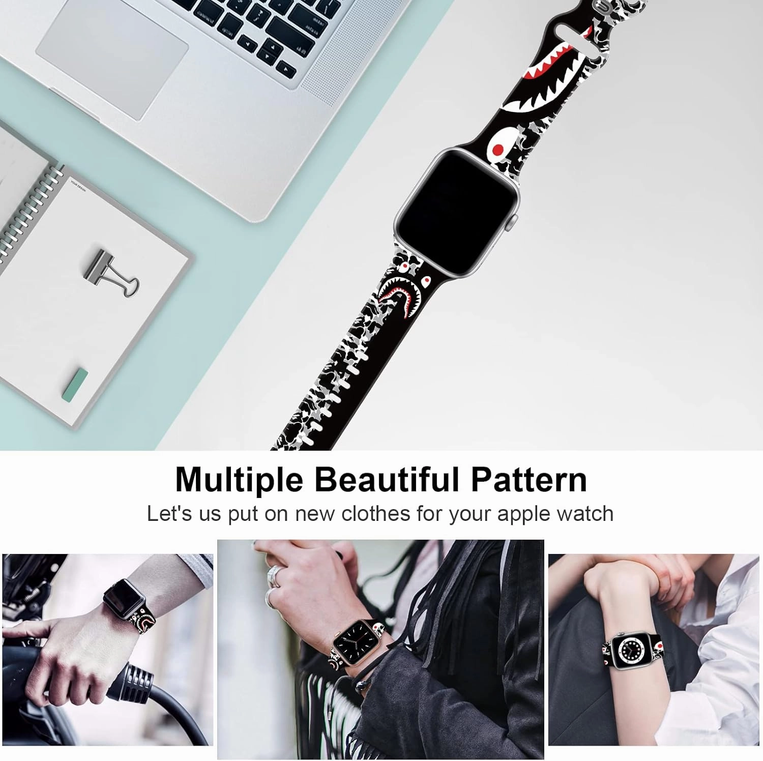 Soft Silicone Pattern Printed Bands Compatible with Apple Watch Band 38mm 40mm /42mm 44mm Men Women Sport Replacement Wrist Strap for iWatch Series 6 5 4 3 2 1 SE