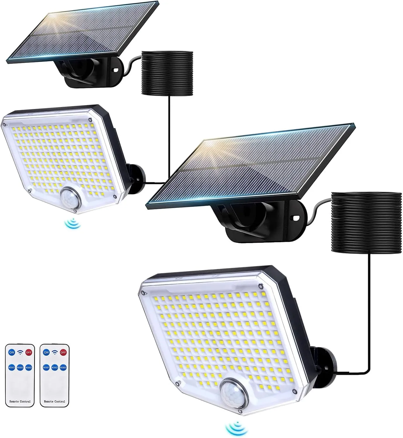 Solar Lights Outdoor, 180°Beam Angle Cool White Security Lights,Solar Powered Motion Sensor Lights Outside with Remote Control, Waterproof Flood Light for Wall, Porch, Patio,Yard,Garage,2 Pack