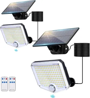 Solar Lights Outdoor, 180°Beam Angle Cool White Security Lights,Solar Powered Motion Sensor Lights Outside with Remote Control, Waterproof Flood Light for Wall, Porch, Patio,Yard,Garage,2 Pack