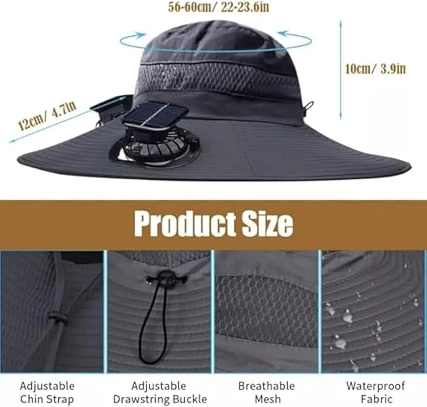 Solar Powered Outdoor Fishing Hat - Solar Powered Hat Fan, Sombrero Con Ventilador, Wide Brim Sun Hats for Men with 2 Fans