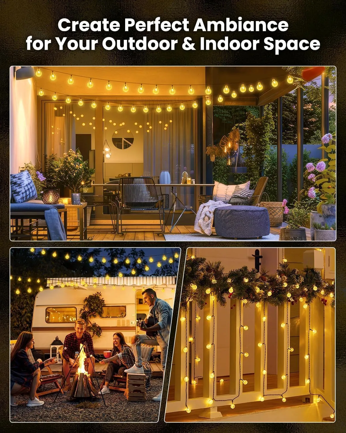 Solar String Lights Outdoor 60 LED 36FT with 8 Lighting Modes, Waterproof Solar Powered Crystal Globe Patio Lights for Garden Yard Porch Wedding Party Decor (Warm White)