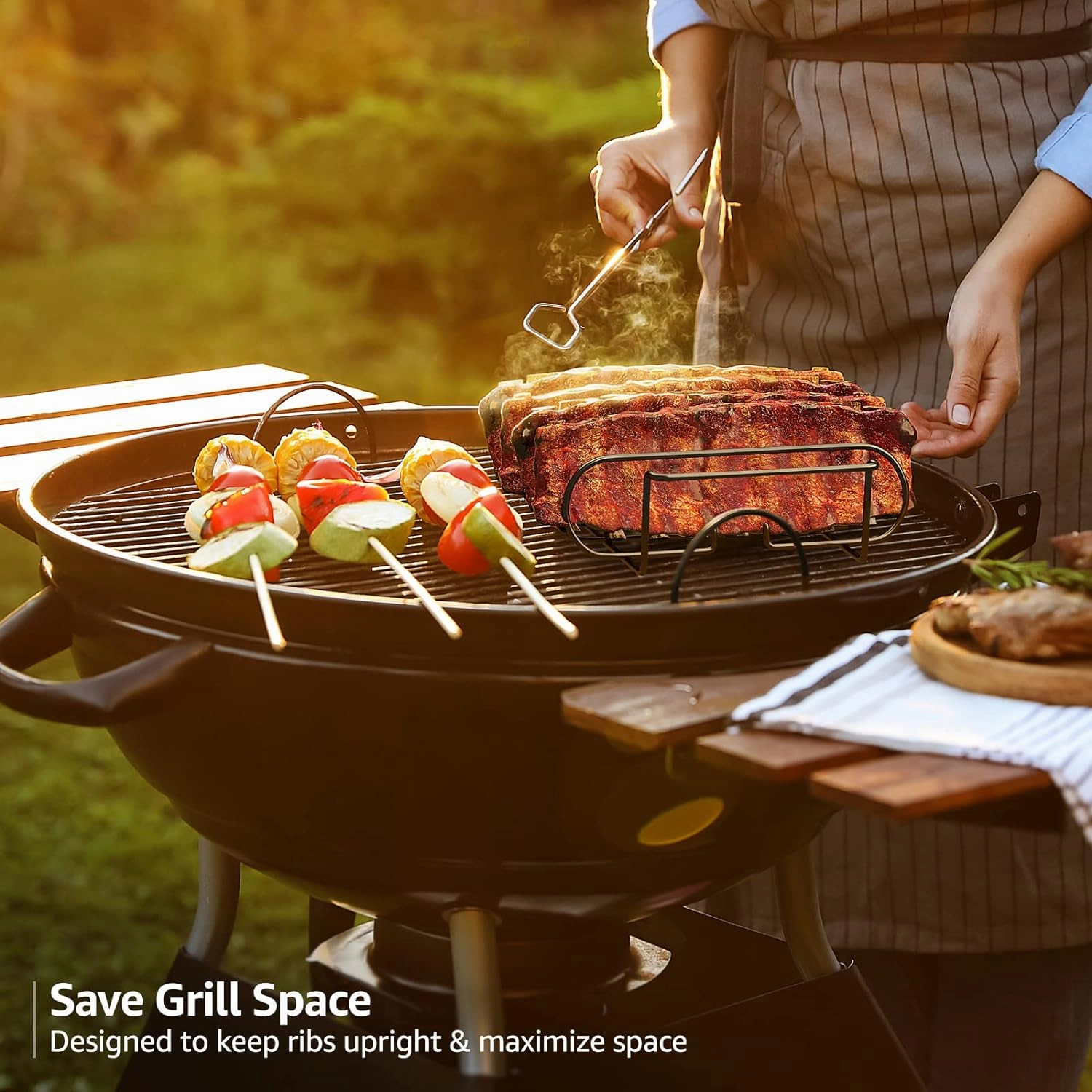 Sorbus® Non-Stick Rib Rack - Porcelain Coated Steel Roasting Stand – Holds 4 Rib Racks for Grilling & Barbecuing - Perfect BBQ Accessories for Smoker and Grill - Durable and Convenient Design (Black)
