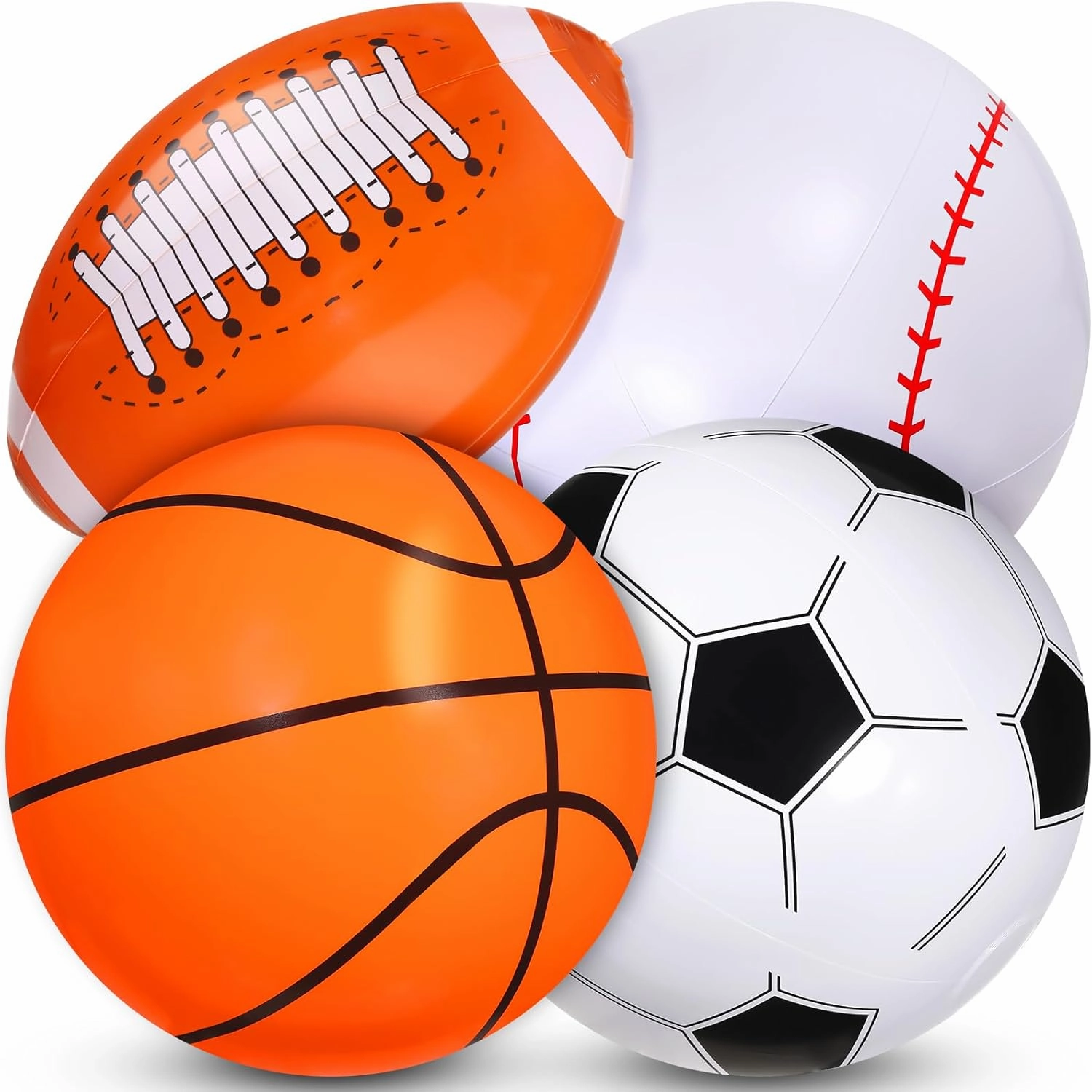 Sosation 4 Pcs Giant Inflatable Beach Ball 30inch Large Baseball Soccer Basketball Football 2.5ft Inflatable Sport Ball for Summer Pool Beach Outdoor Sports Themed Party(Various Style)