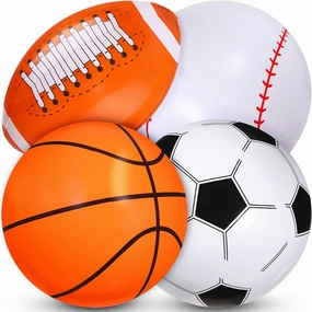 Sosation 4 Pcs Giant Inflatable Beach Ball 30inch Large Baseball Soccer Basketball Football 2.5ft Inflatable Sport Ball for Summer Pool Beach Outdoor Sports Themed Party(Various Style)
