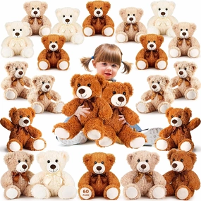 Sosation 60 Pcs 14 Inches Bear Bulk Stuffed Animals Plush Bear Cute Toys Soft Plush Dolls for Girlfriend Baby Shower Gender Reveal Graduation Wedding Birthday Party Bedroom Favors