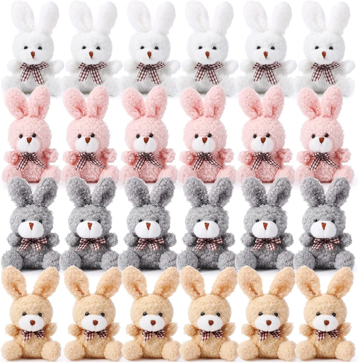 Sotiff 24 Pcs Plush Bunny Stuffed Animal Gift Bulk 4.7 Inch Mini Bunnies Keychain Doll Furry Rabbit with Bow Tie for Birthday Baby Shower Party Favor Gifts Classroom Rewards(Classic Color)