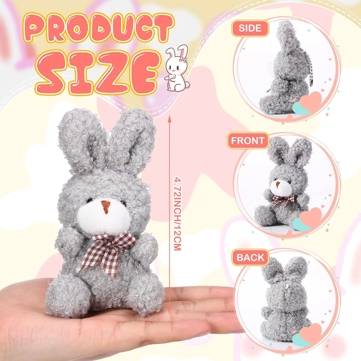 Sotiff 24 Pcs Plush Bunny Stuffed Animal Gift Bulk 4.7 Inch Mini Bunnies Keychain Doll Furry Rabbit with Bow Tie for Birthday Baby Shower Party Favor Gifts Classroom Rewards(Classic Color)
