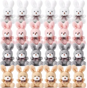 Sotiff 24 Pcs Plush Bunny Stuffed Animal Gift Bulk 4.7 Inch Mini Bunnies Keychain Doll Furry Rabbit with Bow Tie for Birthday Baby Shower Party Favor Gifts Classroom Rewards(Classic Color)