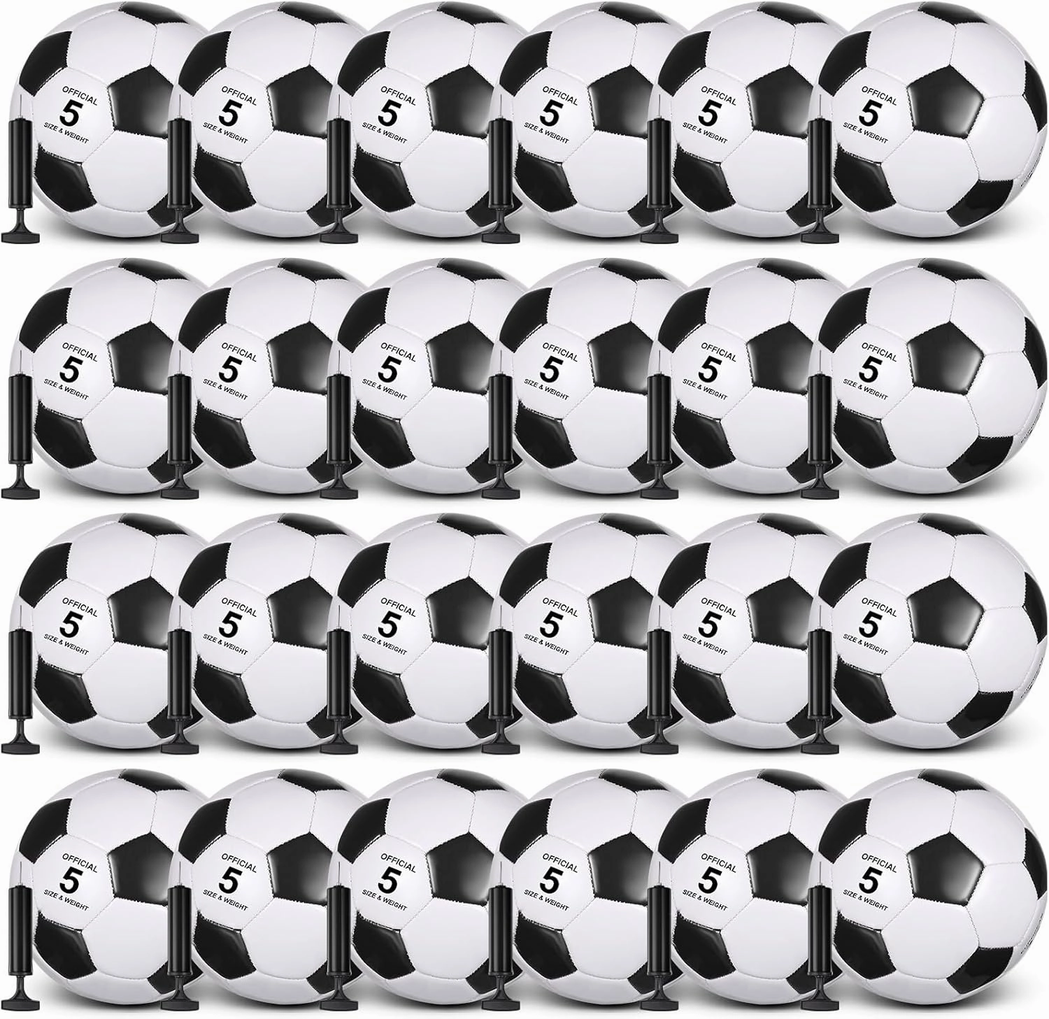 Sotiff 24 Pcs Soccer Ball Bulk with 24 Pump Deflated Soccer Balls for Kids Teen Football Bulk for Game Training School Team Sports Adults Player Practice Outdoor