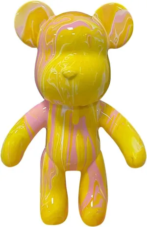 SOUFEEL DIY Fluid Bear Painting Kit, Teddy Bear Violent Bear Creative Home Decoration Handmade Doll for Birthday Gift, DIY Kits for Adults, 9.05 inch, white pink yellow, (PJJ6-1776-1)