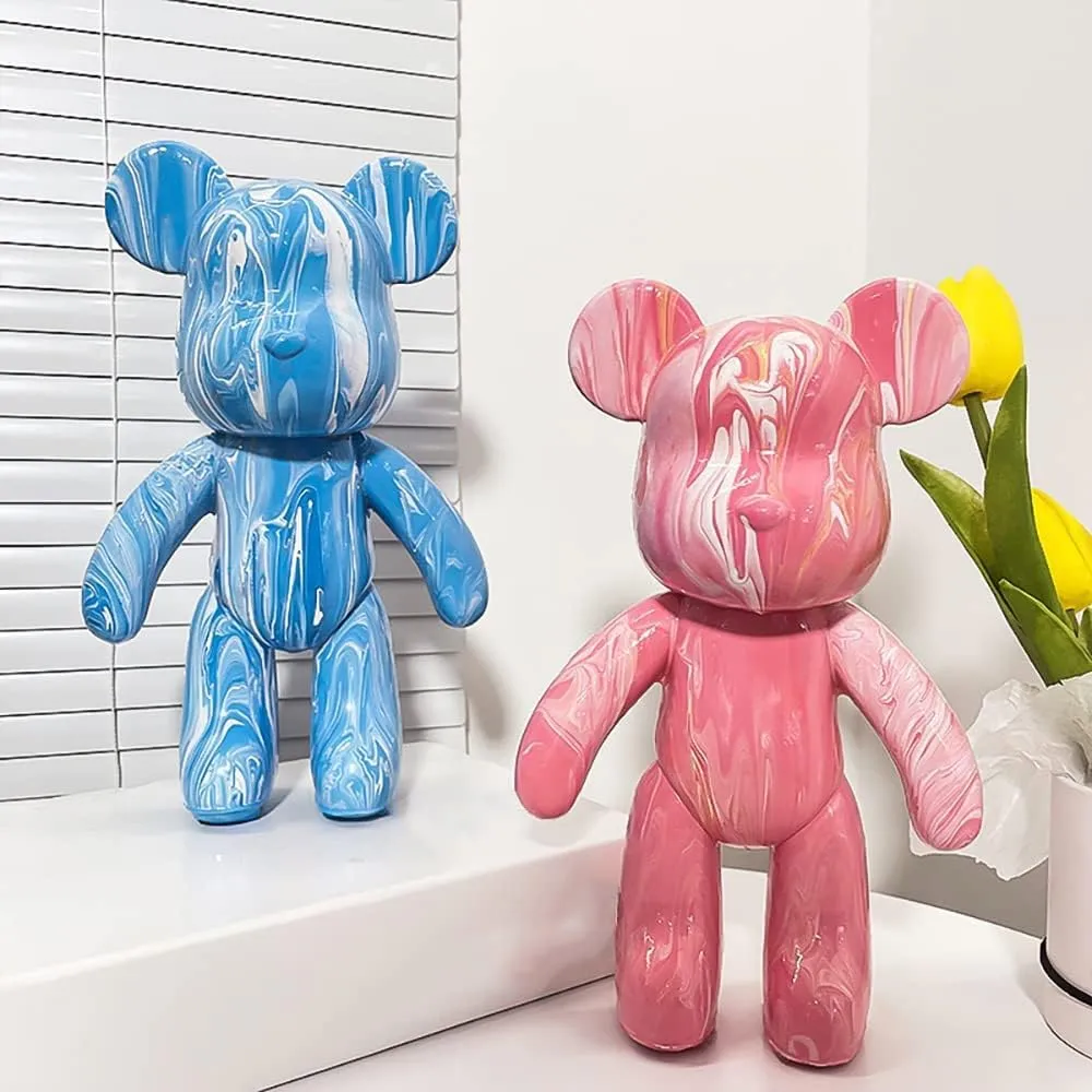 SOUFEEL DIY Fluid Bear Painting Kit, Teddy Bear Violent Bear Creative Home Decoration Handmade Doll for Birthday Gift, DIY Kits for Adults, 9.05 inch, white pink yellow, (PJJ6-1776-1)