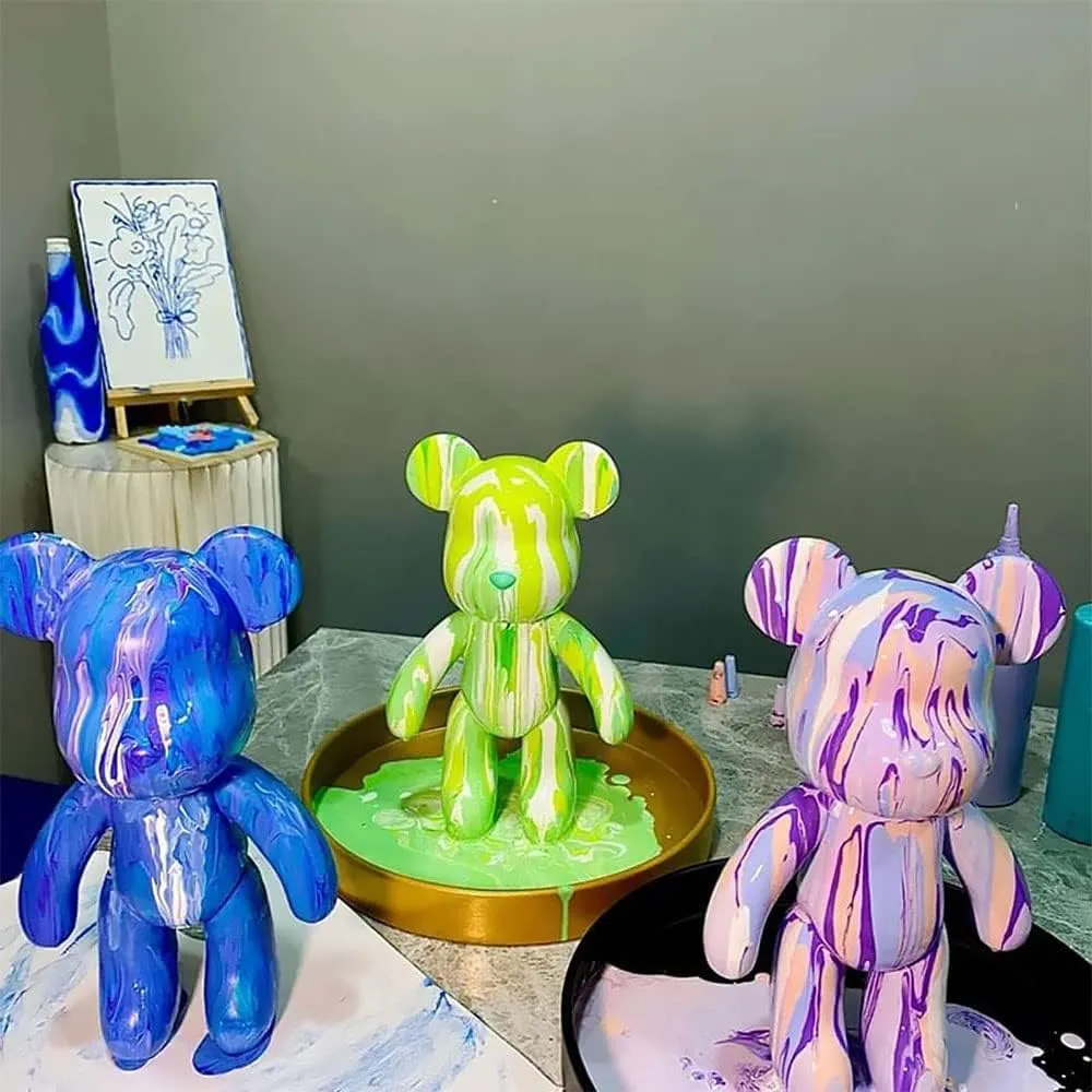 SOUFEEL DIY Fluid Bear Painting Kit, Teddy Bear Violent Bear Creative Home Decoration Handmade Doll for Birthday Gift, DIY Kits for Adults, 9.05 inch, white pink yellow, (PJJ6-1776-1)