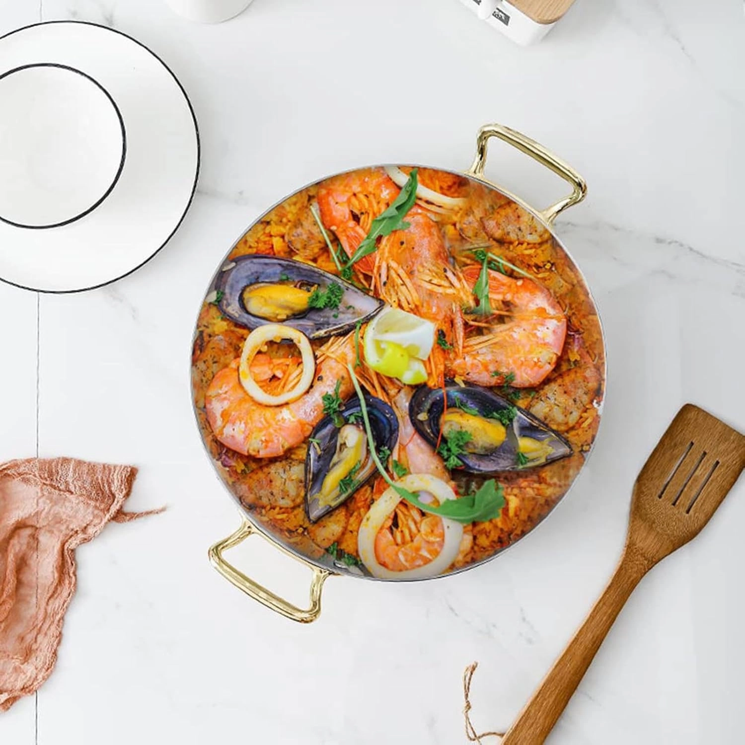 Spanish Paella Pan - Stainless Steel Skillet Cooking Pot, Non-Stick Surface, Riveted Handles, Dishwasher-Safe, for Home, Restaurant,Silver