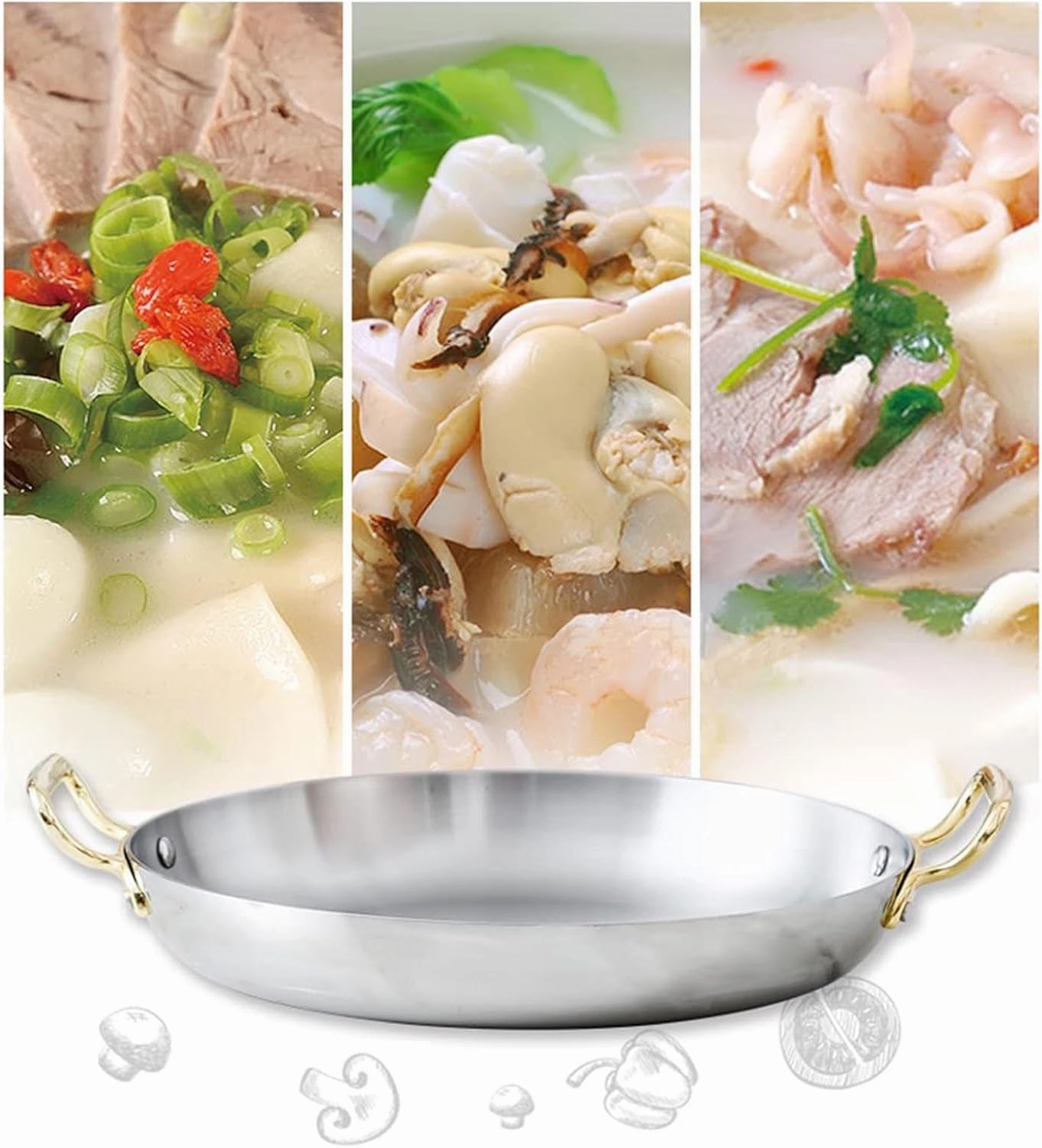 Spanish Paella Pan - Stainless Steel Skillet Cooking Pot, Non-Stick Surface, Riveted Handles, Dishwasher-Safe, for Home, Restaurant,Silver