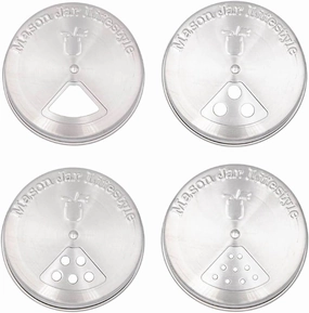 Spice Shaker Adjustable Stainless Steel Lids for Mason Jars (4 Pack, Regular Mouth)