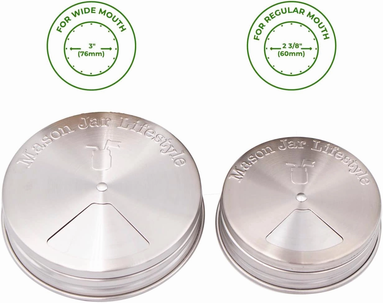 Spice Shaker Adjustable Stainless Steel Lids for Mason Jars (4 Pack, Regular Mouth)