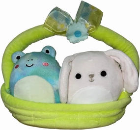 Squishmallow Official Kellytoy Easter Squad Squishy Soft Plush Toy Animal (Green/Cream/Blue, Ferdie Frog and Valentina Bunny, Easter Basket)
