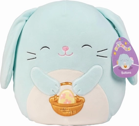 Squishmallows Original 10-Inch Buttons The Blue Easter Bunny - Official Jazwares Plush - Collectible Soft Squishy Stuffed Animal Toy - Add to Your Squad - Gift for Kids, Girls & Boys
