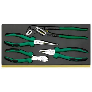 Stahlwille 96838179 Pliers Set, TCS 6501–6602/4, 4 Pieces, Combination, Snipe Nose and Waterpump Pliers, Heavy-Duty Cutters, Automotive, Factory, and Workshop Equipment, Made in Germany