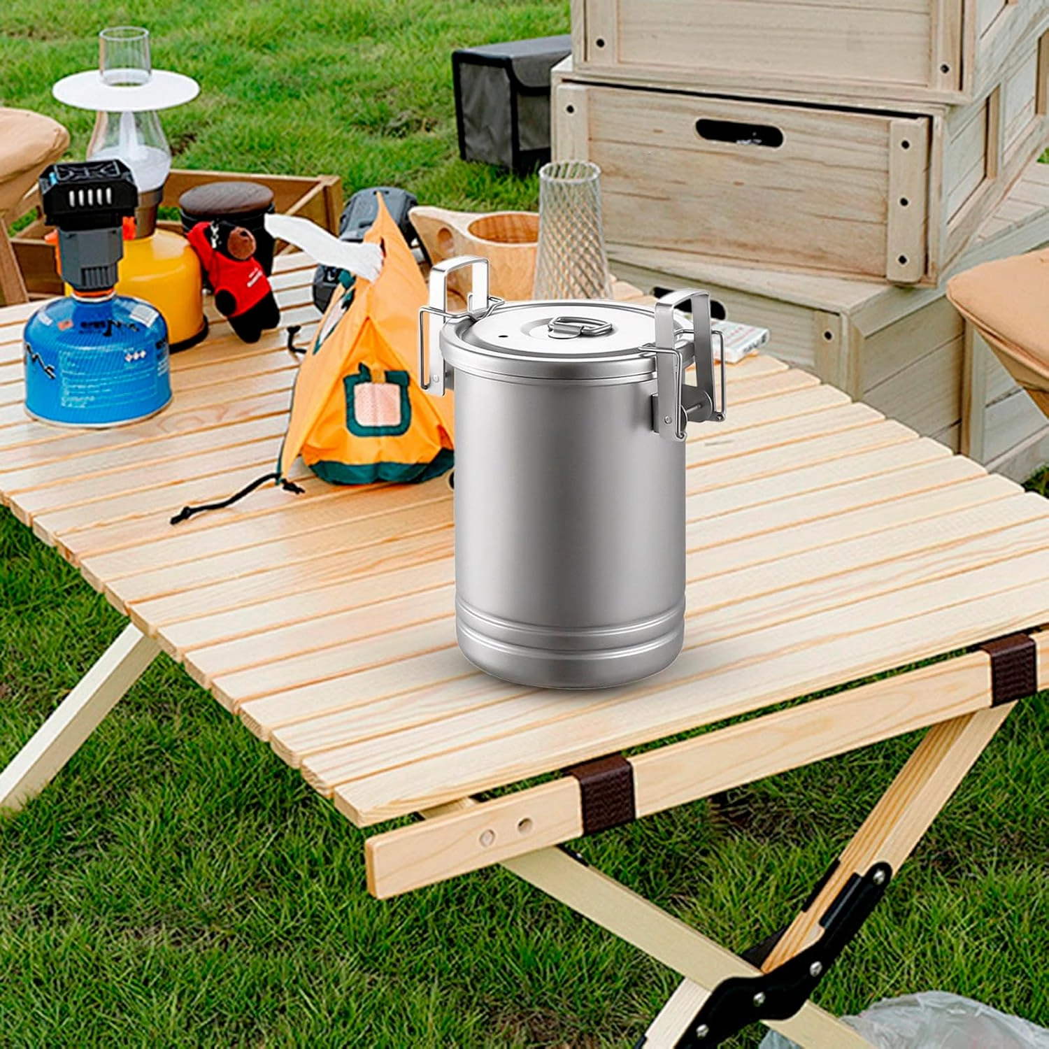 Stainless Steel Pot Food Grade Camping Pot with Steaming Function Lightweight and Durable for Outdoor Cooking Cooking Utensils Set Stainless Steel (Silver, 20.5x13cm)
