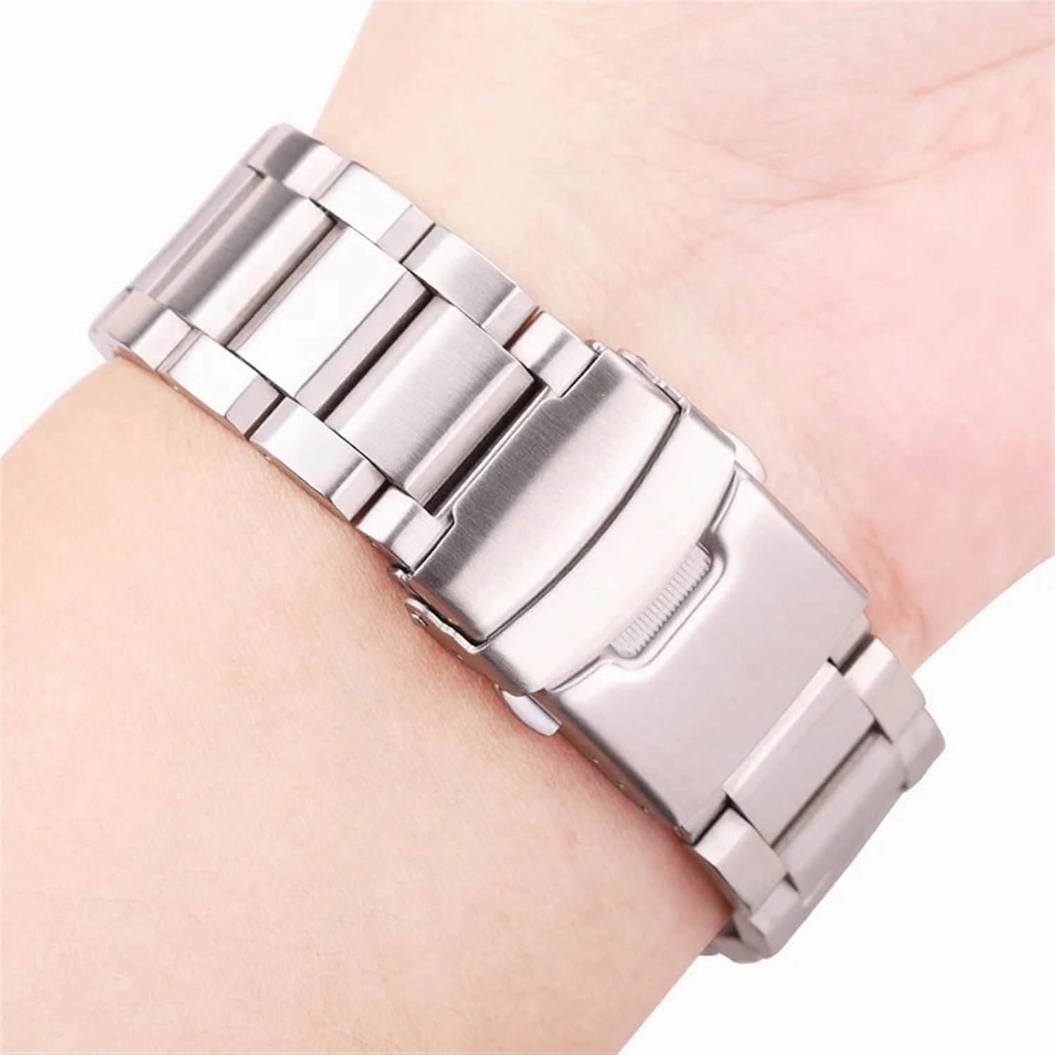 Stainless Steel Strap Chain Bracelet Style 18mm 20mm 22mm 24mm Silver Rose Gold Black Same Metal Strap