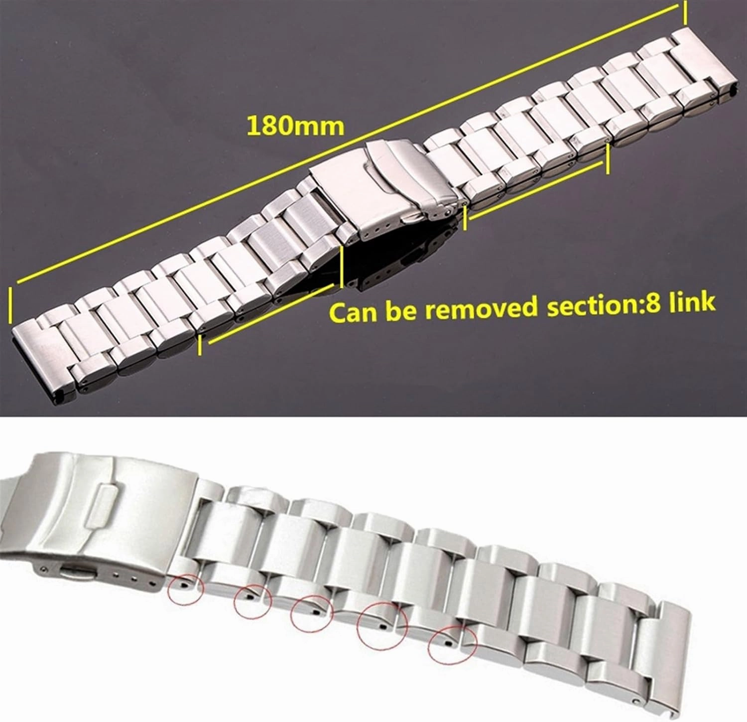 Stainless Steel Strap Chain Bracelet Style 18mm 20mm 22mm 24mm Silver Rose Gold Black Same Metal Strap