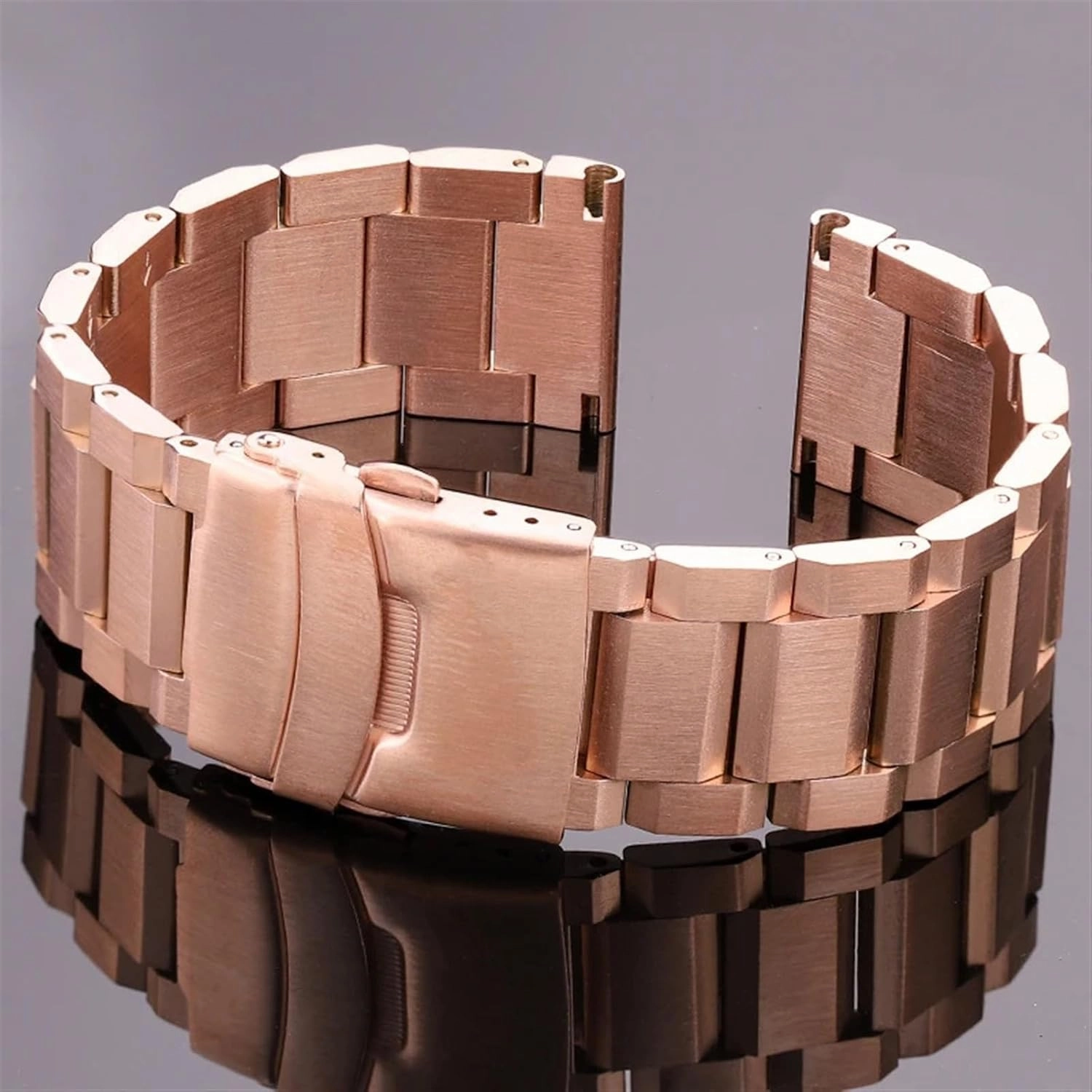 Stainless Steel Strap Chain Bracelet Style 18mm 20mm 22mm 24mm Silver Rose Gold Black Same Metal Strap