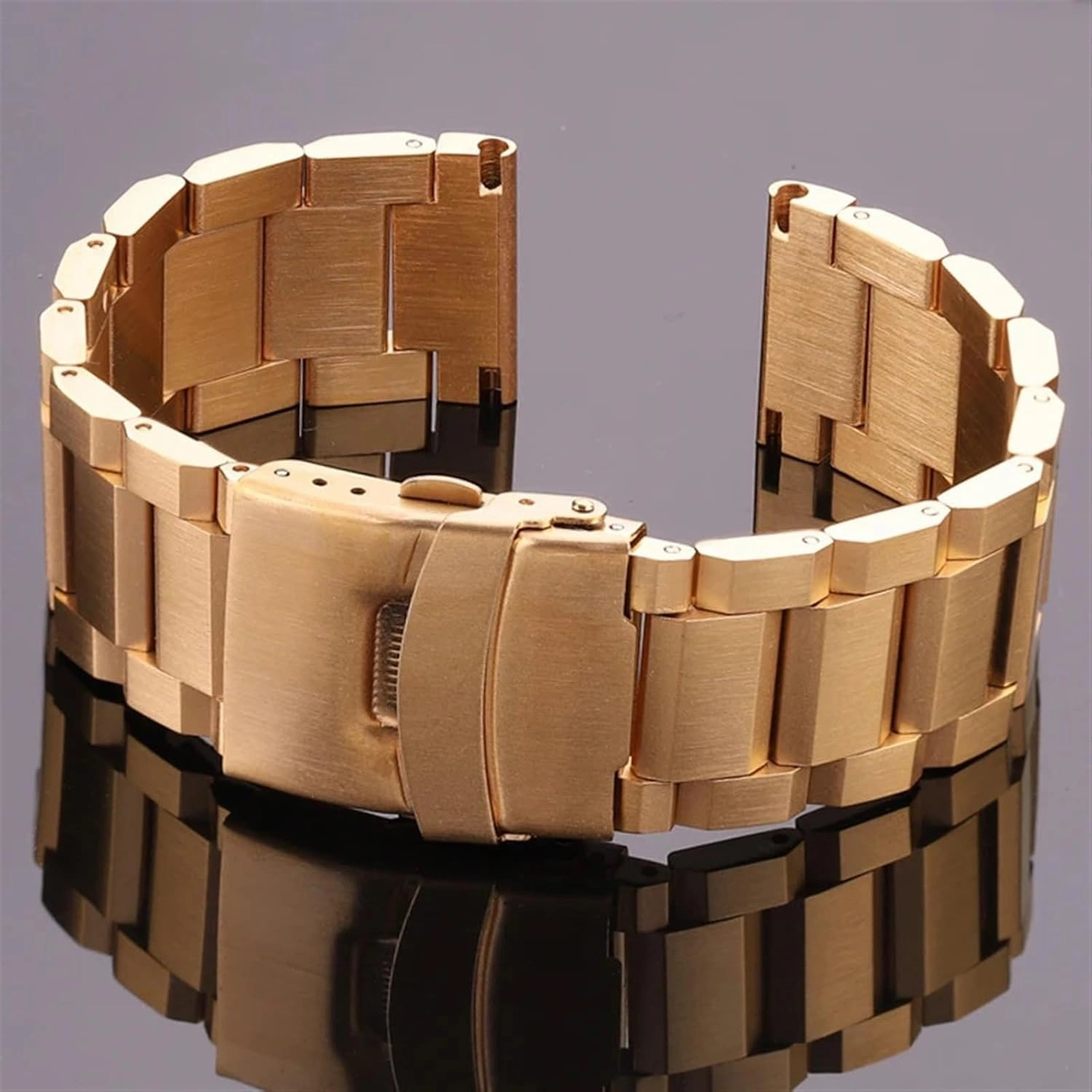Stainless Steel Strap Chain Bracelet Style 18mm 20mm 22mm 24mm Silver Rose Gold Black Same Metal Strap