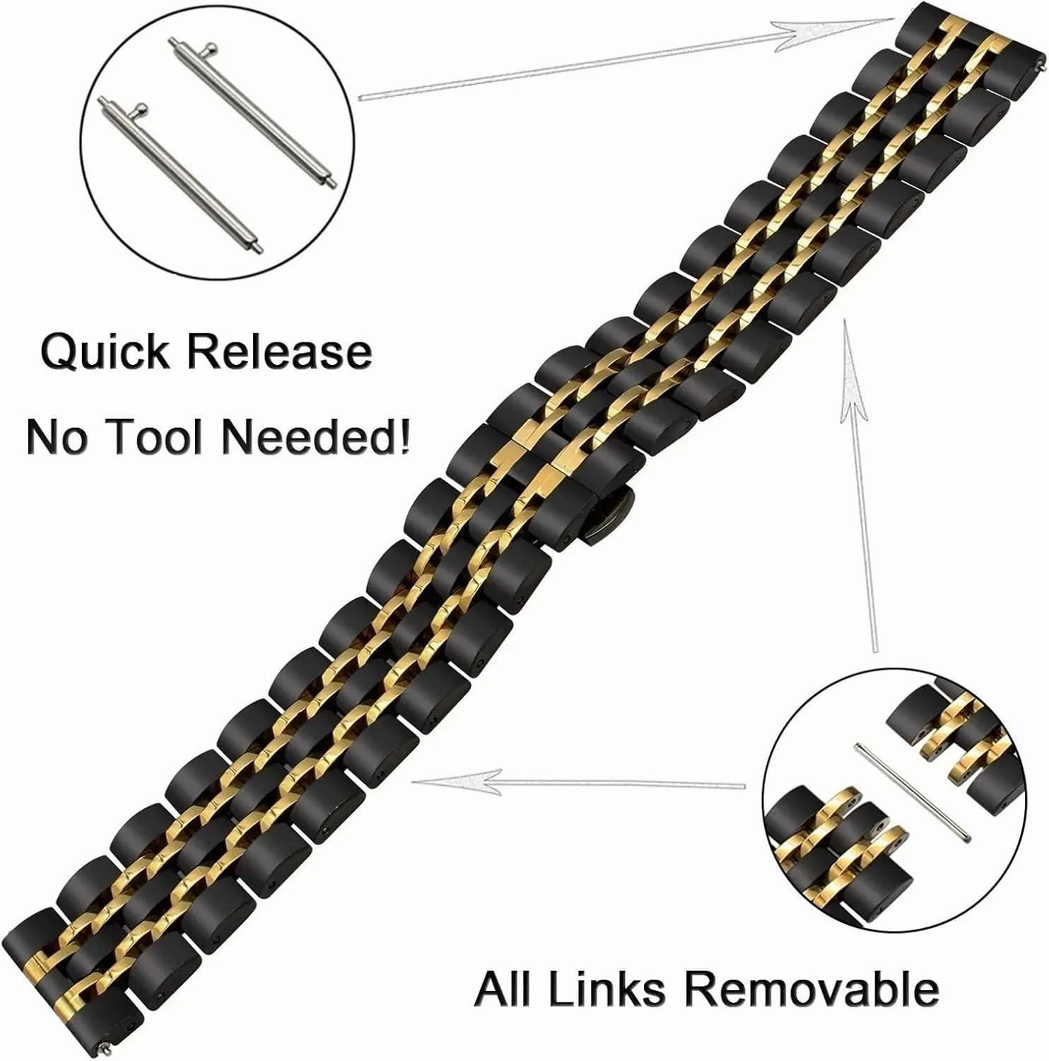 Stainless Steel Watch Band 20mm Universal Replacement Wristband Men's Women's Metal Bracelet
