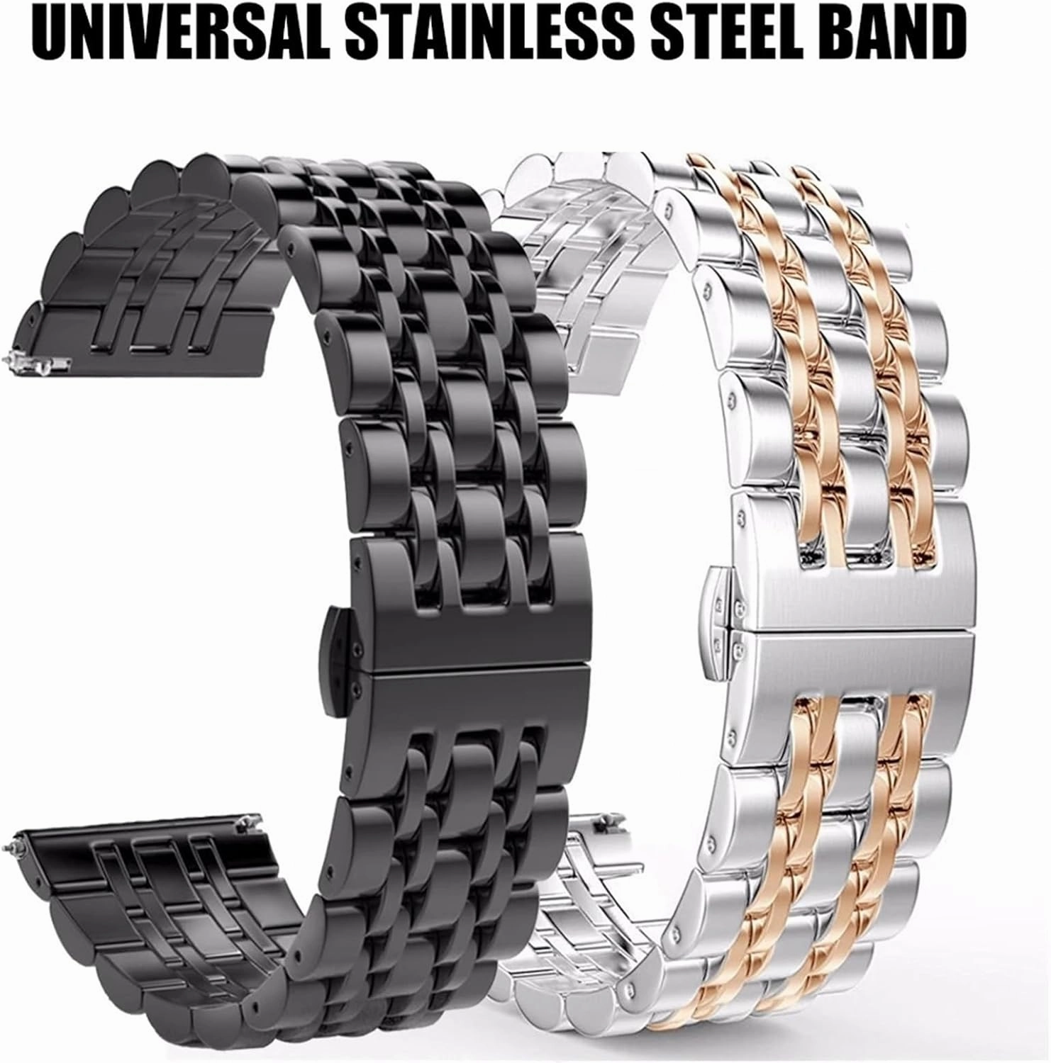 Stainless Steel Watch Band 20mm Universal Replacement Wristband Men's Women's Metal Bracelet