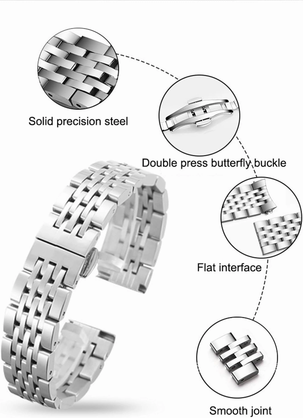 Stainless Steel Watch Strap 18mm 19mm 20mm 21mm 22mm Quick Release Replacement Watchbands Universal Watchband