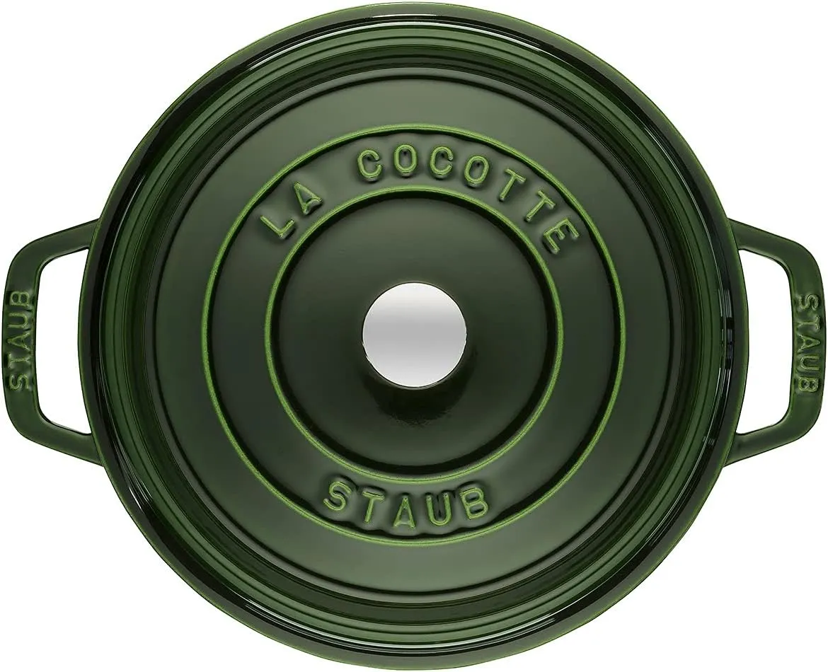 STAUB 1003969 Cast Iron Roaster/Cocotte, Round, 22 cm, 2.6 L, Basil/Green