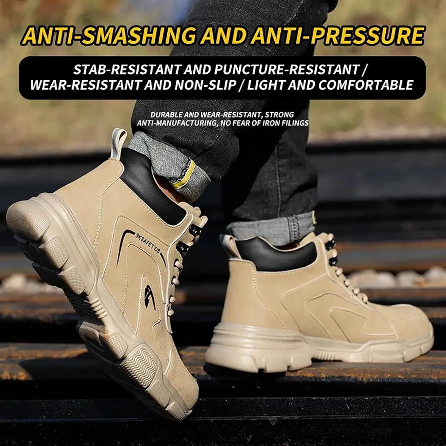 Steel Toe Cap Trainers, Men's Work Shoes, Puncture-Proof and Wear-Resistant Safety Shoes, Suitable for Steel/Smelting/Logging/Loading and Unloading,43,D