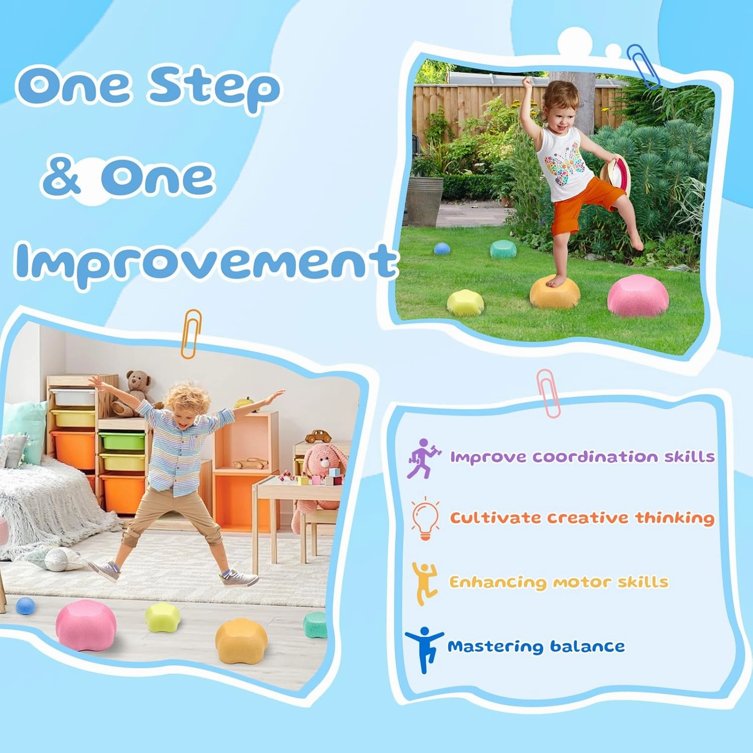 Stepping Stones for Kids – Sensory Balance Toddler Stepping Stones for Toddlers 1-3 for Indoor or Outdoor Coordination Obstacle Course Stacking Blocks Beach Toys 5-Piece