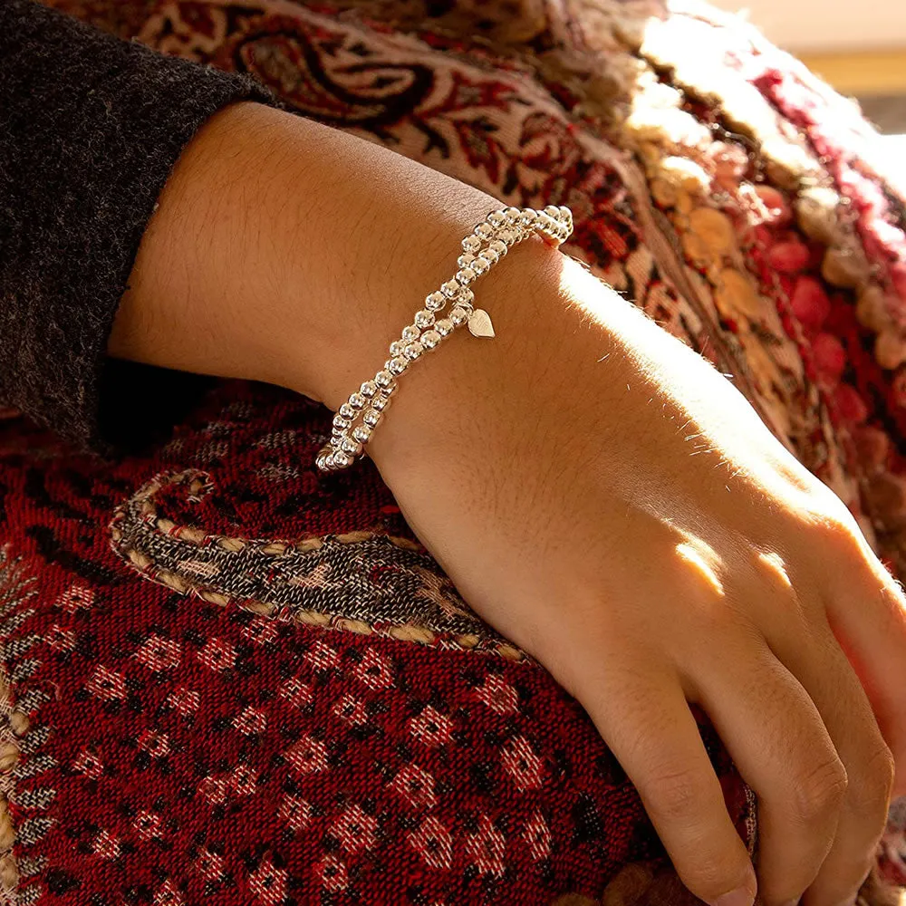 Sterling Silver Two Row Stretch Bead Bracelet