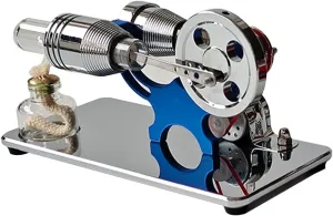 Stirling Engine Generator Model with LED Bulb String 3 Lighting Effects, γ-Type Mirror-Reflective Thermal Air Stirling Engine Home Desk Decor - Red