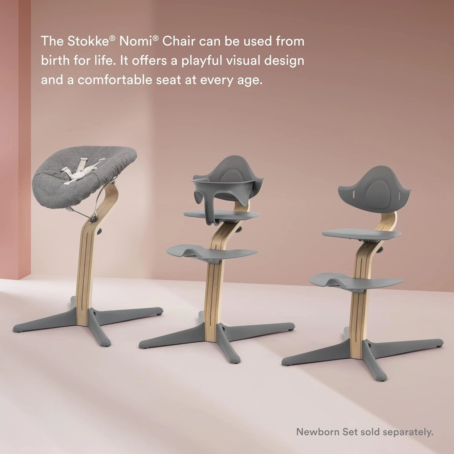 Stokke Nomi High Chair, Black/Natural - Inspires Active Sitting - Tool-Free, Seamless Adjustability - Includes Baby Set with Removable Harness for Children 6-24 Months