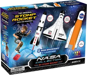 Stomp Rocket Space Collection Rocket Launcher for Kids, 3 NASA Rockets - Backyard & Outdoor Fun Toy Gift for Boys & Girls - STEM Soft Foam Blaster Set Soars Up to 100 Feet - Ages 5 & Up