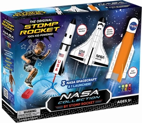Stomp Rocket Space Collection Rocket Launcher for Kids, 3 NASA Rockets - Backyard & Outdoor Fun Toy Gift for Boys & Girls - STEM Soft Foam Blaster Set Soars Up to 100 Feet - Ages 5 & Up