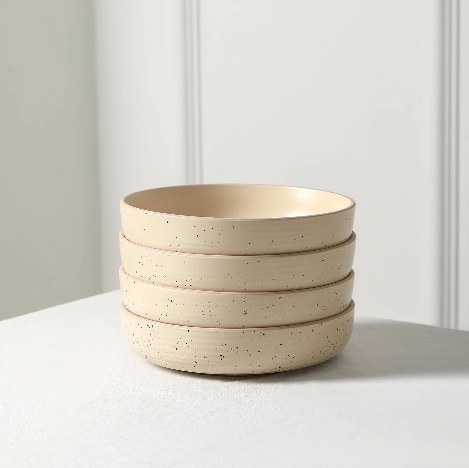 Stone Lain Lauren Modern Stoneware 32-piece Round Dinnerware Set, Plates and Bowls Set, Dish set for 8, Beige