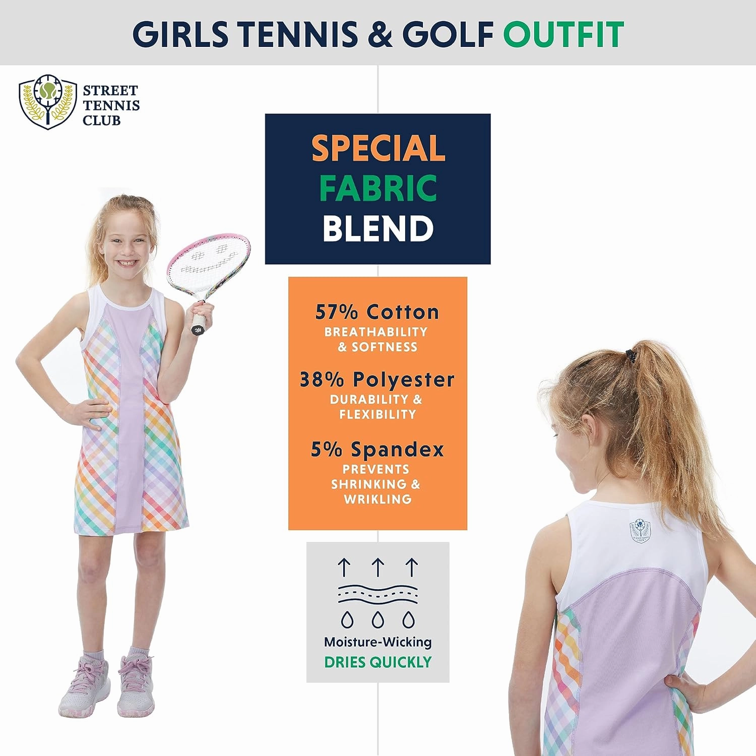 Street Tennis Club Girls Tennis Dress & Golf Outfit, Athletic Skirts Dress with Built-in Shorts