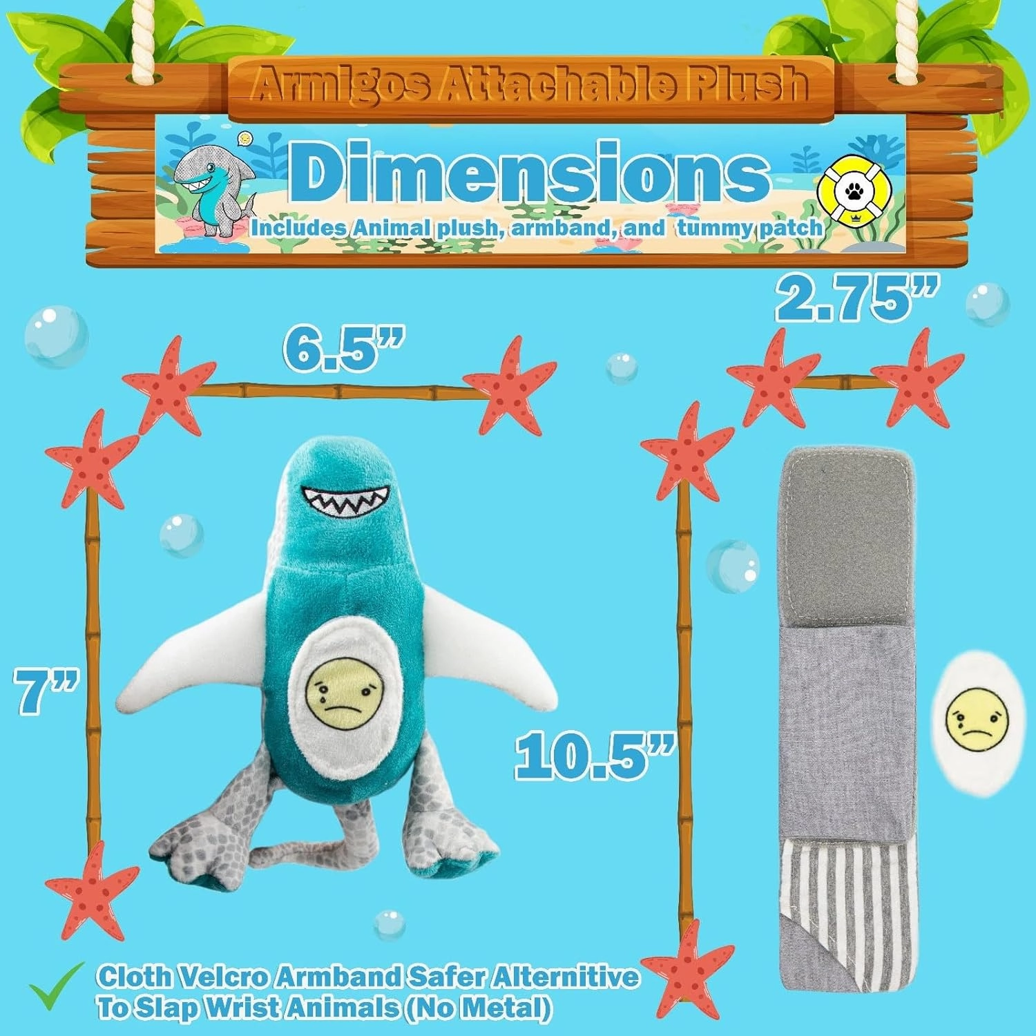 Stuffed Animal, Plush Toys, Lizard & Shark Plush Hybrid, Attaches to Armband, Safer Alternative to Animal Slap Bracelet, (Squirt)